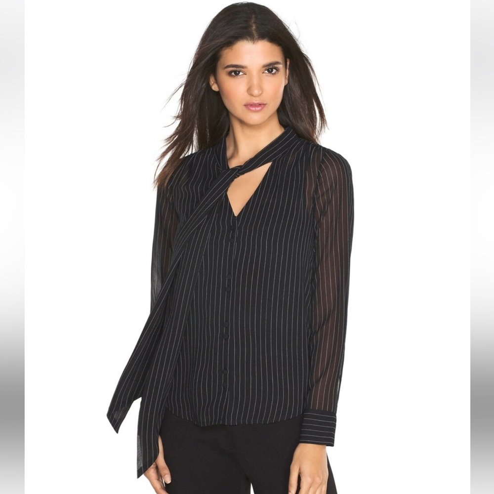 White House Black Market Tie Neck Long-sleeve Blouse - Large EUC
